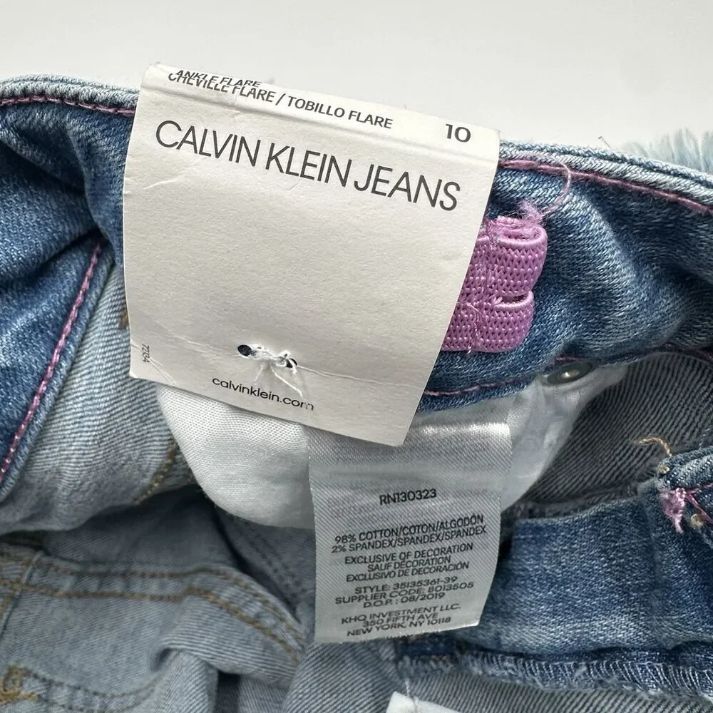 Calvin Klein Jeans Ankle Flare Girls Size 10 Fringe Raw Bottoms Stretch NWT